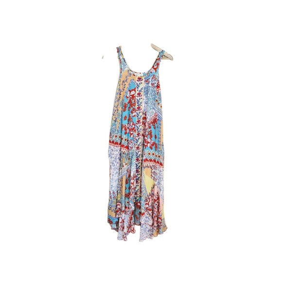 Boho Patchwork Floral Maxi Dress Sleeveless Flowy High Low Hem Festival XS NWT - Picture 2 of 8
